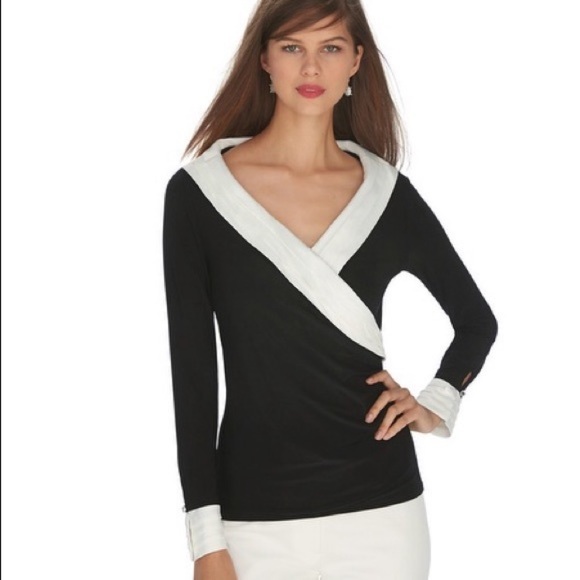 White House Black Market Tops - NWT WHBM Surplice Top with Satin Collar and Rhinestone Buttons